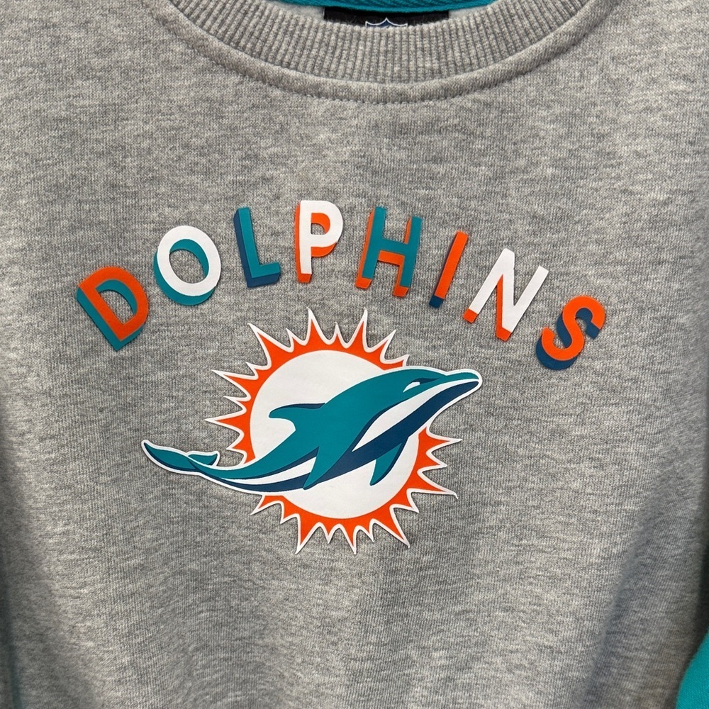 Youth Gray Miami Dolphins Sweatshirt with Teal Accents Size 7/8 - Picture 2 of 6